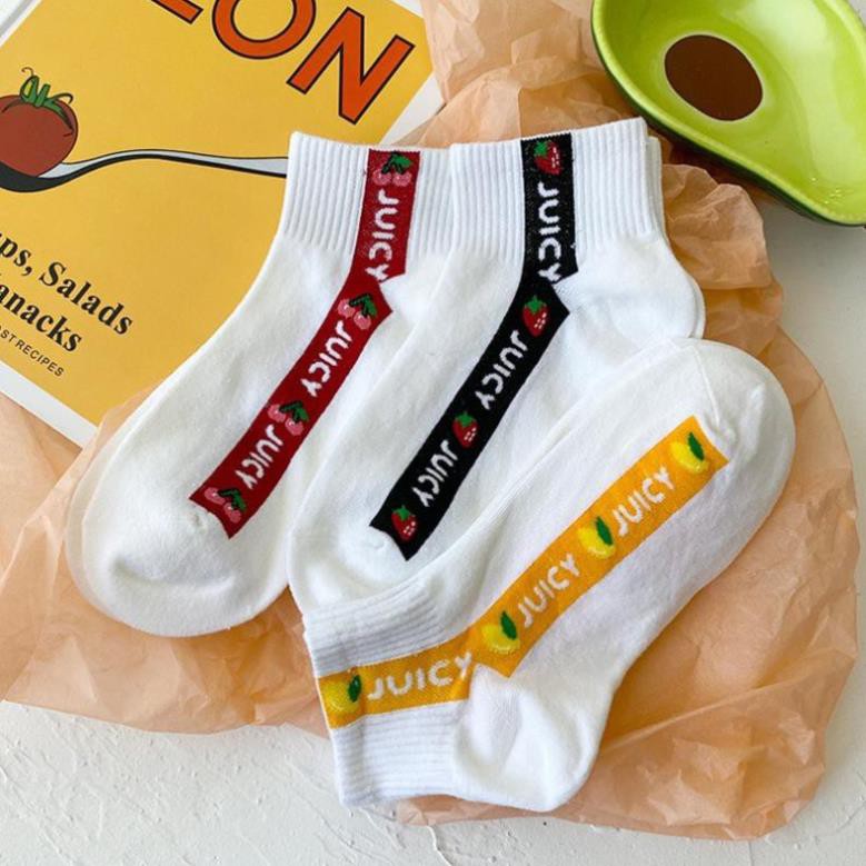 Tất Tất Cổ Ngắn Juicy Tất Tất Cotton Cổ Ngắn In Họa Tiết Hoạt Hình Vui Nhộn Phong Cách Nhật Hàn Ulzzang