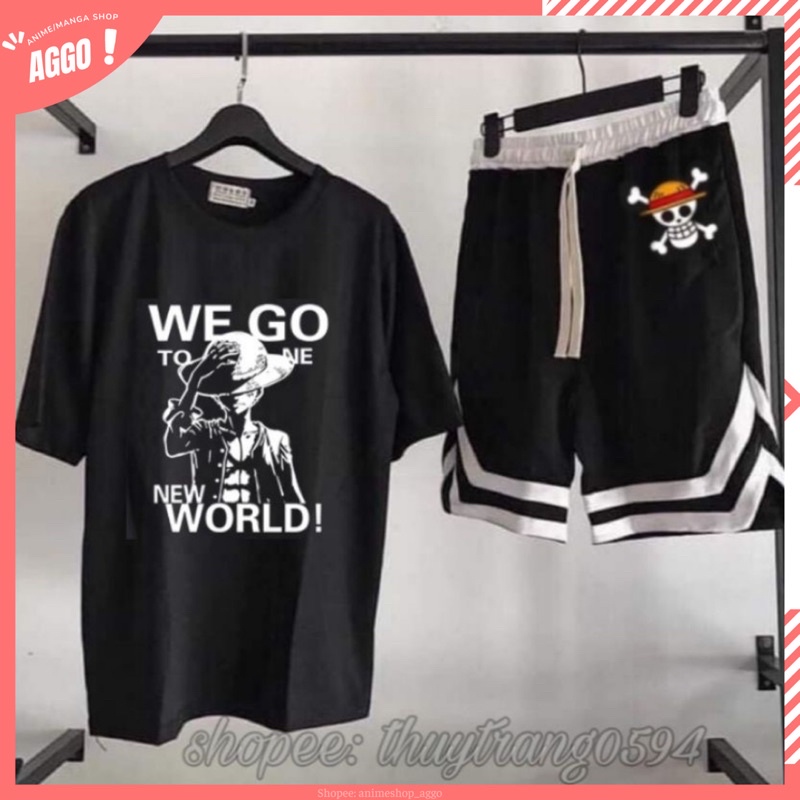 Set Bộ Áo Quần Hè Cá Tỉnh Hoạt Hình One Piece Luffy Đảo Hải Tặc