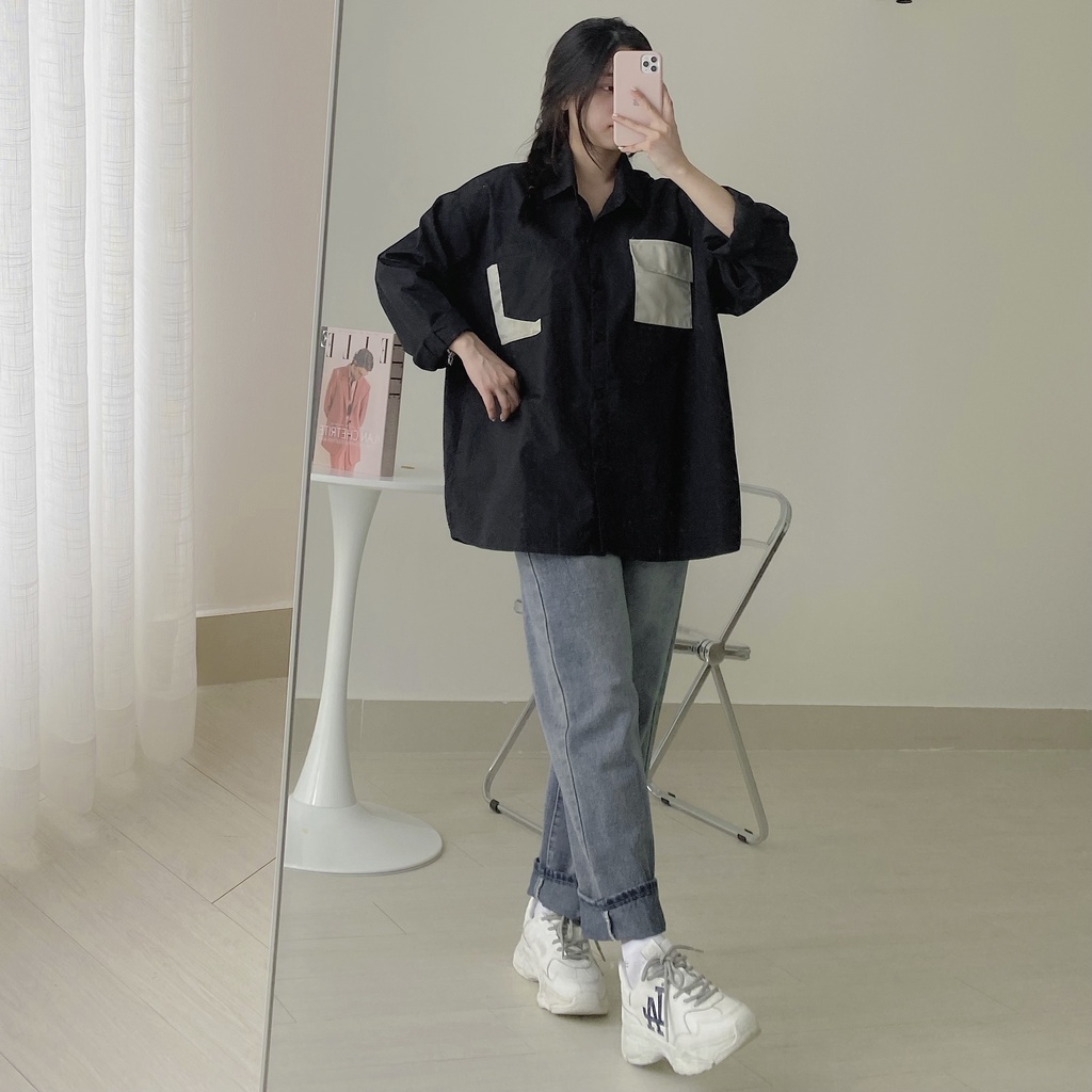 Áo Sơ Mi Nữ Kểu Tay Dài JEM CLOSET Form Rộng Thiết Kế Túi Đáp Ngực Phong Cách Chất Xi Cotton Mềm Mịn PANY 10329