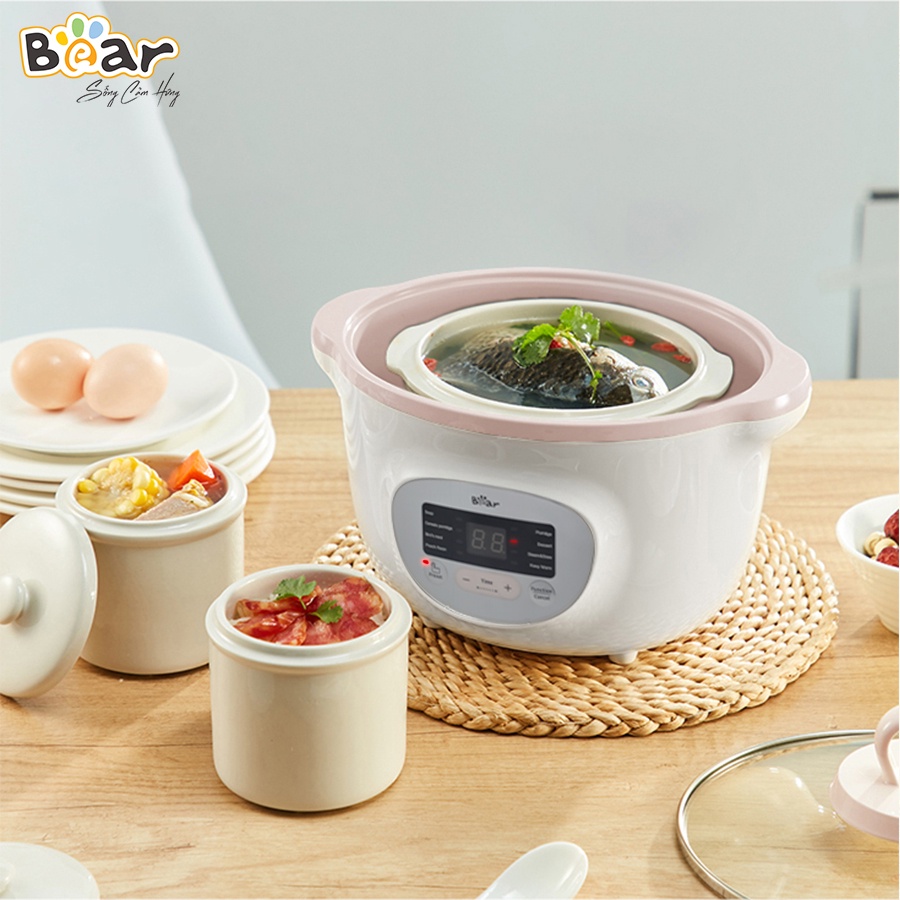 Combo Nồi Nấu Chậm 1,6L Bear SUBE002 + Máy Xay Ăn Dặm 0,3L Bear B03V2 nấu cháo, chưng yến tiện dụng