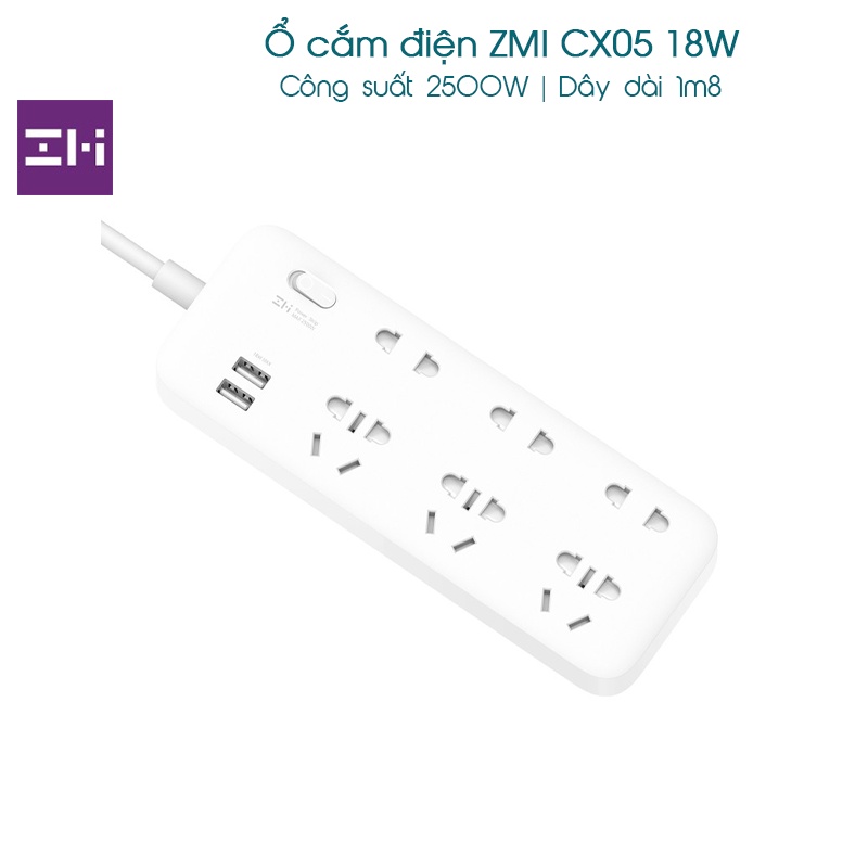 [Hỏa Tốc HCM] Ổ cắm điện ZMI CX05 18W /Ổ cắm Xiaomi Mi Power Strip 6 cổng 3 USB