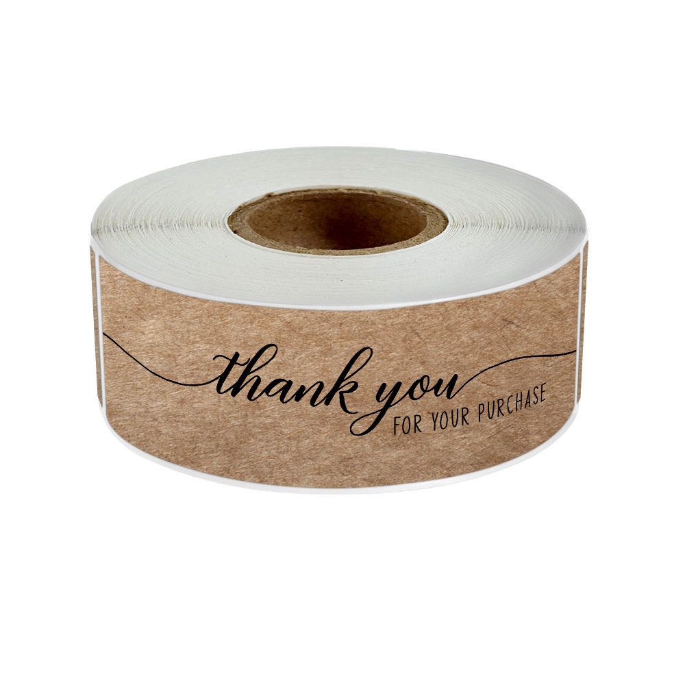 120 Tem Giấy Kraft chữ " THANK YOU " hình chữ nhật phù hợp trang trí vintage