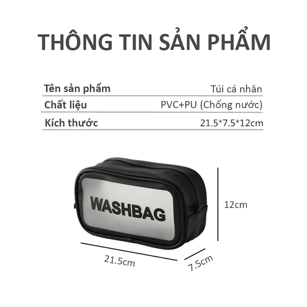 Túi du lịch đa năng đựng mỹ phẩm, đồ cá nhân chống thấm nước chống bụi khóa kéo 2 màu Trắng/Đen unisex