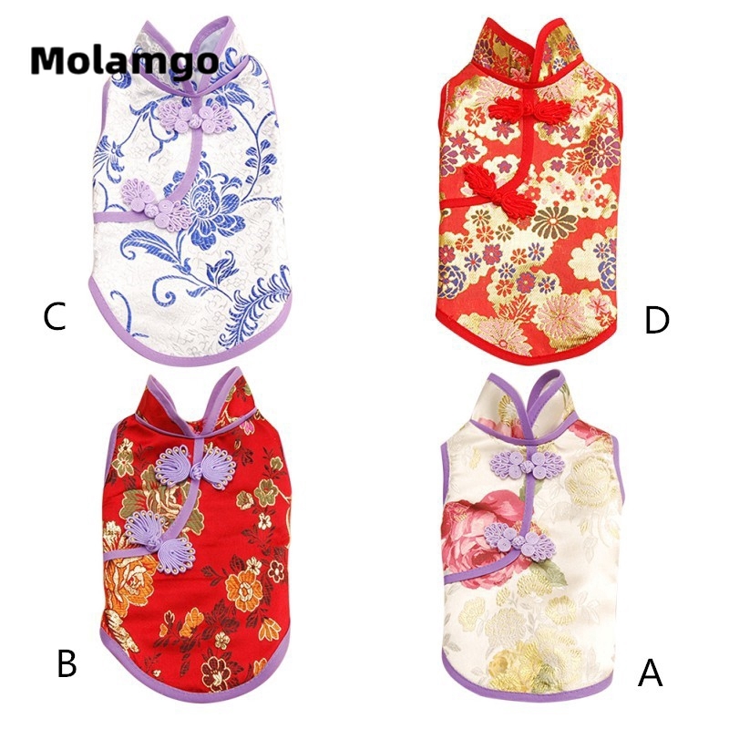 Sườn Xám Họa Tiết Hoa Mẫu Đơn Xinh Xắn Thời Trang Mùa Hè Cho Thú Cưng