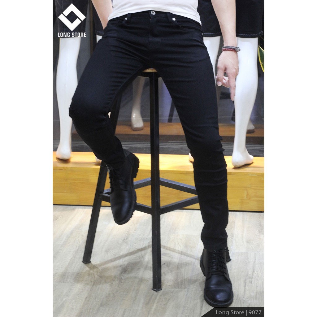 Quần jean nam đen trơn ✅CÓ BIG SIZE✅ Quần bò nam dáng ôm SLIMFIT skinny co giãn cao cấp - 9077