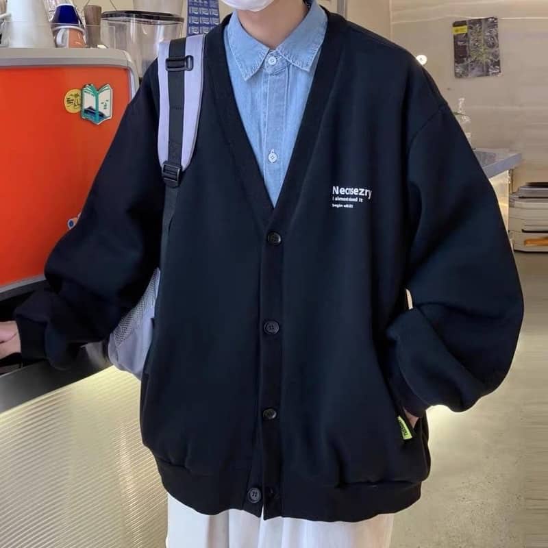 Cardigan NECNSEZRY Vải Nỉ Bông màu ĐEN/KEM Form Rộng Phong Cách Ulzzang Unisex  JayStoree2