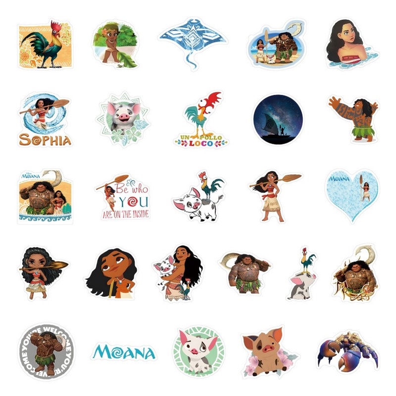 Z & M ❀ Hình Dán Moana ❀ Bộ 50 Miếng Dán Chống Thấm Nước Hình Disney Dễ Thương Cho Đồ Chơi