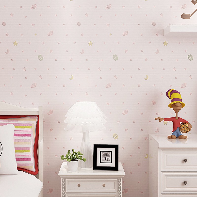 53cm * 9.5m wallpaper Non-self-adhesive non-woven Hình nền không dệt Chất kết dính Sao mặt trăng hình nền trẻ em bầu trời đêm xanh Bé trai phòng ngủ không dệt hình nền hoạt hình công chúa