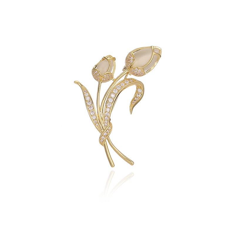Ghim Cài Áo Hình Hoa Tulip Đính Đá Opal Hàn Quốc