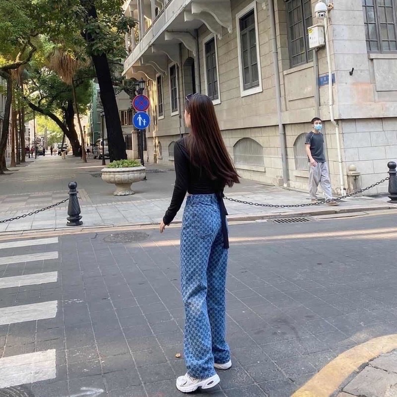 GUCCI Jeans quần ống suông lưng cao hot hit hàng cao cấp