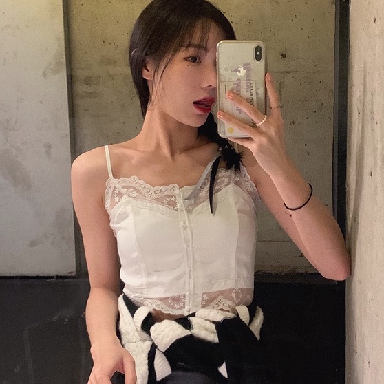 【ZHELIHANGFEI】 / Áo Hai Dây Phối Ren Gợi Cảm