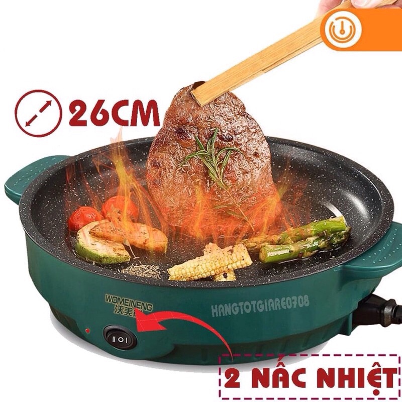 Bếp điện mini đa năng chảo nướng điện vân đá hàn quốc chống dính cao cấp Shanban 2 nấc nhiệt size 26 tiện lợi TQ655551