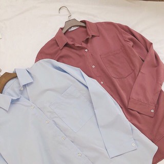 Sẵn hồng ÁO SƠ MI ULZZANG BASIC SHIRT OVERSIZE FORM RỘNG