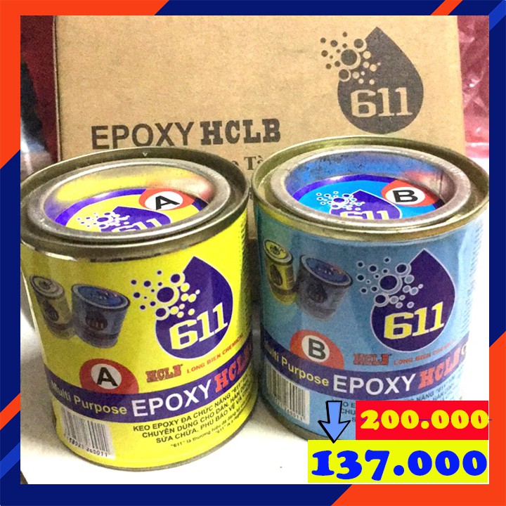 Keo dán đa năng Epoxy 611 - 675g, SIÊU CHẮC BỀN : Đá, Nhựa, Gỗ, Kim Loại ..