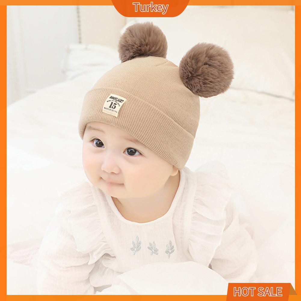 Mũ Beanie Đan Len Đính Quả Bông Dễ Thương Thời Trang Thu Đông Cho Bé Trai Và Gái