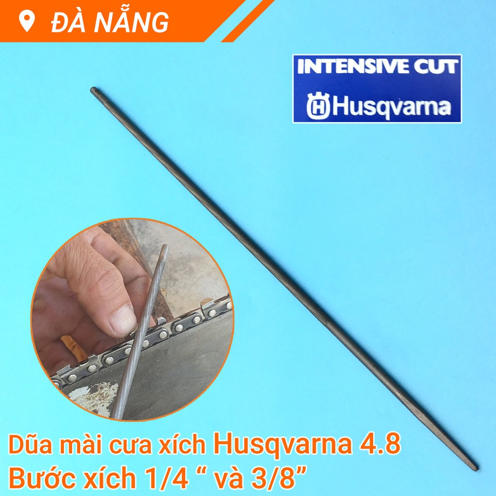 Dũa xích máy cưa Φ4.0 x 200mm Husqvarma, dùng cho bước xích ¼ và ⅜ inch