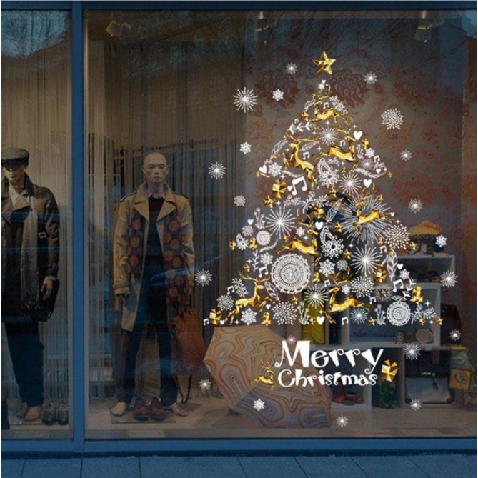 Decal Trang Trí Noel - Cây thông ánh vàng bạc săc nét | BigBuy360 - bigbuy360.vn