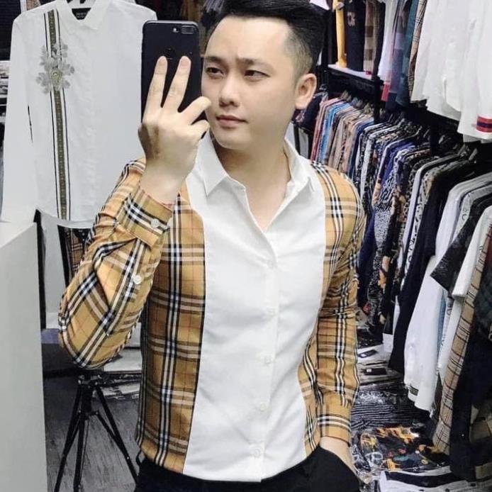 Áo sơ mi Nam Nữ ⚡FREE SHIP⚡ Áo sơ mi tay dài Burberry phối check sườn New