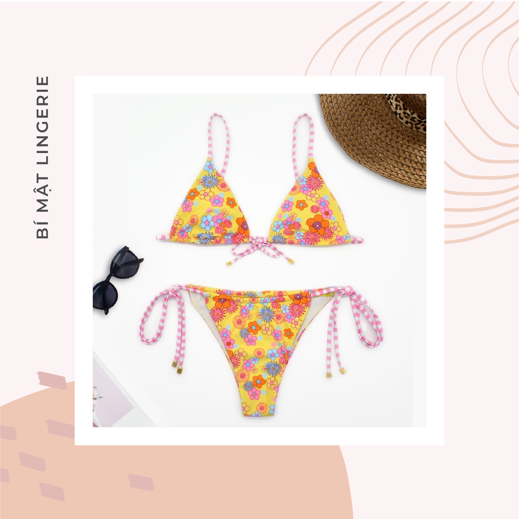 Bộ đồ bơi bikini 2 mảnh cho tôn vòng 1 sexy buộc dây hoạ tiết hoa nhí sẵn hàng hot trend mùa hè 2023