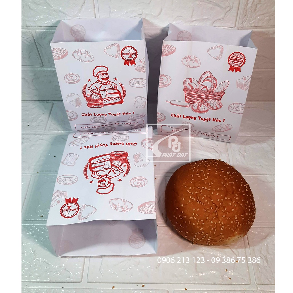 Túi giấy đựng Hamburger, Sandwich, Bánh bao in sẵn 100 Cái