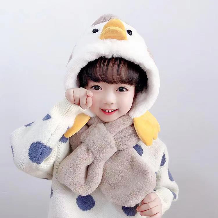 Mũ Len Cho Bé Trai Bé Gái Kèm Khăn Chéo 3-8 Tuổi Mẫu Vịt M28
