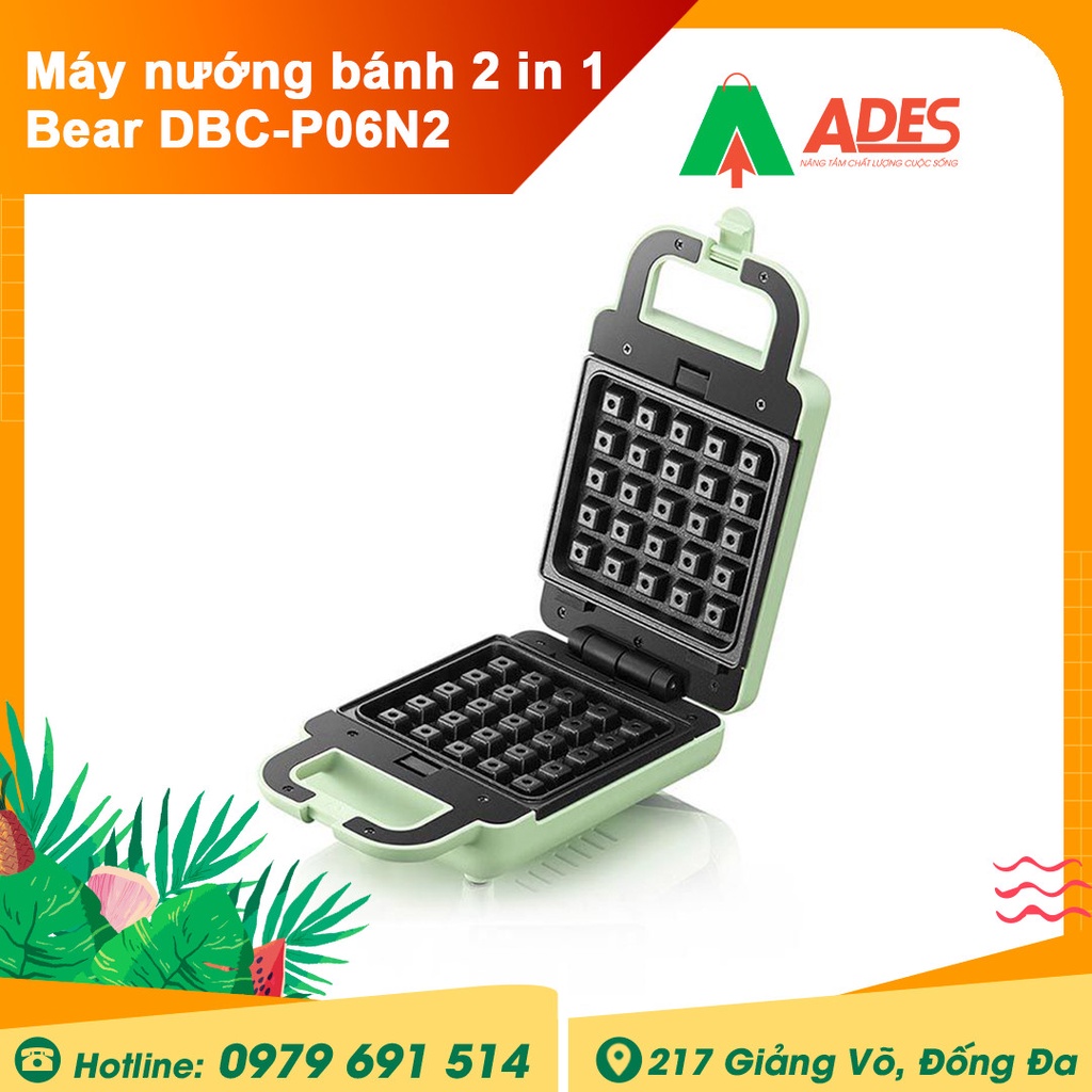 Máy nướng bánh 2 in 1 Bear DBC-P06N2 - Bảo hành 12 tháng - Máy Nướng Bánh Mỳ -Bánh Sandwich - Waffle-Làm Bánh Quế