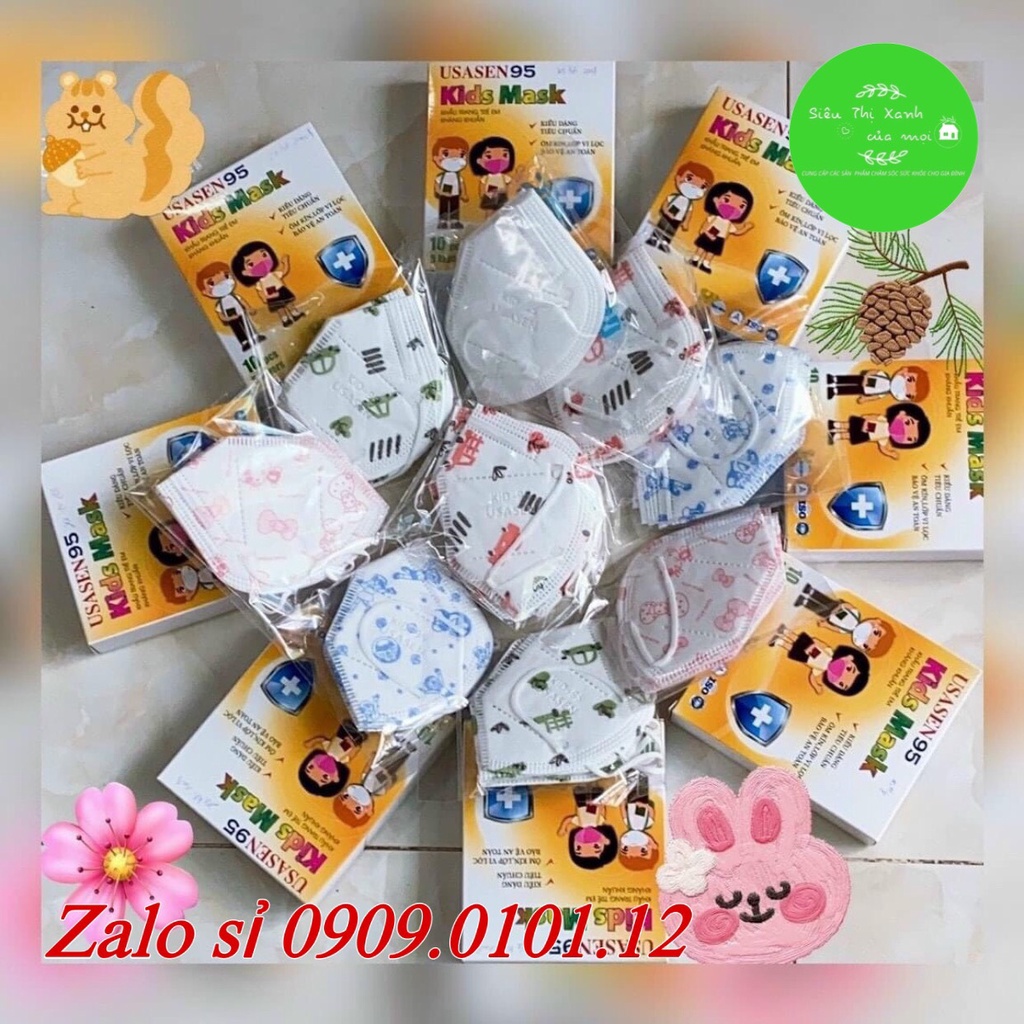 Khẩu trang n95 trẻ em USASEN chính hãng hộp 10 cái, khẩu trang kn95 em bé cao cấp tái sử dụng nhiều lần