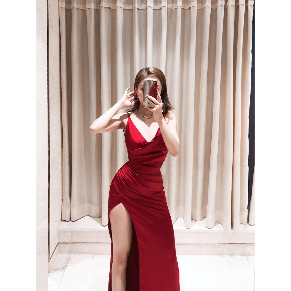 Đầm dạ hội maxi phi cổ đắp chéo xẻ đùi - Lyly Dress