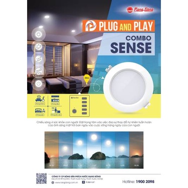 #COMBO Đèn Rạng Đông DOWNLIGHT SENSE AT16.RM 90/7W.C8 (8 đèn + điều khiển)