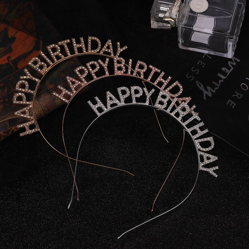 Bờm Tóc Happy Birthday Giáng Sinh Bờm Tóc Sinh Nhật Đính Đá Hợp Kim Xược Tóc Bờm Tóc Phụ Kiện Chụp Hình
