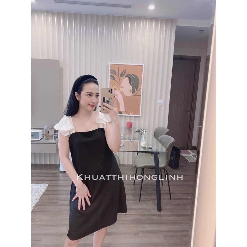 Đầm đen dáng xuông phối tay bèo tiểu thư | BigBuy360 - bigbuy360.vn