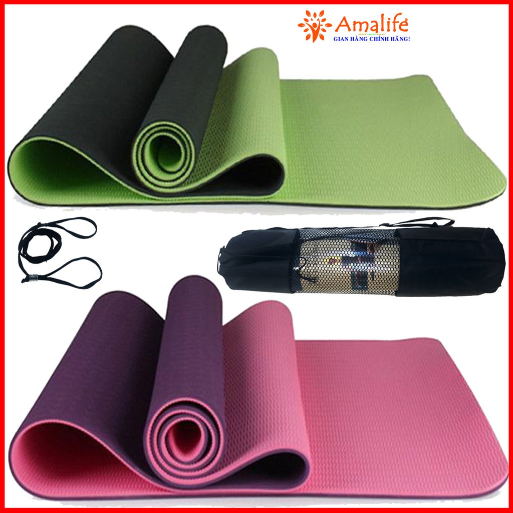 [Freeship] Thảm Tập Yoga 2 Lớp Cao Cấp - Chọn Màu - Bộ Thảm Yoga Cao Cấp Có Dây Và Túi Đựng Chính Hãng Amalife