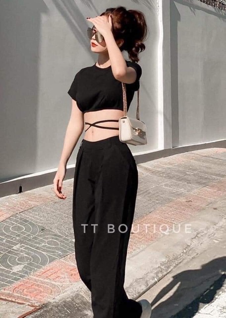 Áo croptop cột dây eo tay ngắn | BigBuy360 - bigbuy360.vn