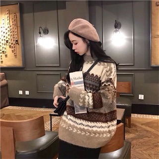 ORDER Áo len Hàn, áo len vintage len họa tiết thổ cẩm - 2 màu - hàng loại 1