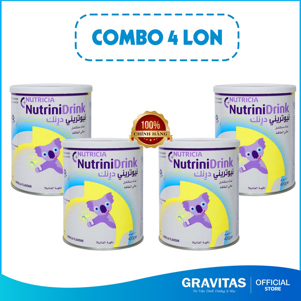 [ COMBO 4 LON ] Sữa Nutrinidrink Vị Vani và Neutral 400g Chính Hãng Ollin ( Date Mới )