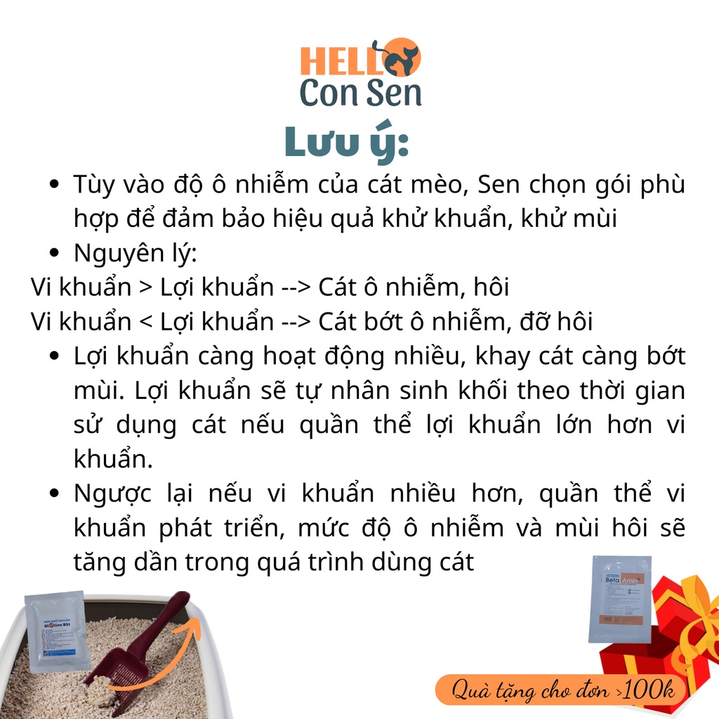 Men khử khuẩn CÁT VỆ SINH MÈO BIOLINE BS1 diệt mầm bệnh, mùi hôi phân nước tiểu trong cát mèo