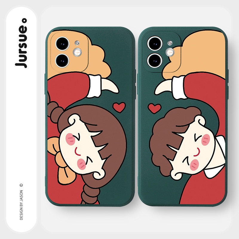 Ốp lưng JURSUE hoạt hình cặp đôi dễ thương đẹp cho iPhone 13 12 11 Pro Max SE 2020 X XR XS 8 7 ip 6S 6 Plus kute Y1940