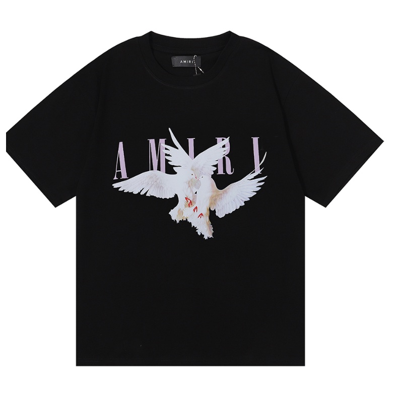 Áo Thun cotton Tay Ngắn Dáng Rộng In Chữ AMIRI peace pigeon Thời Trang Cho Cặp Đôi
