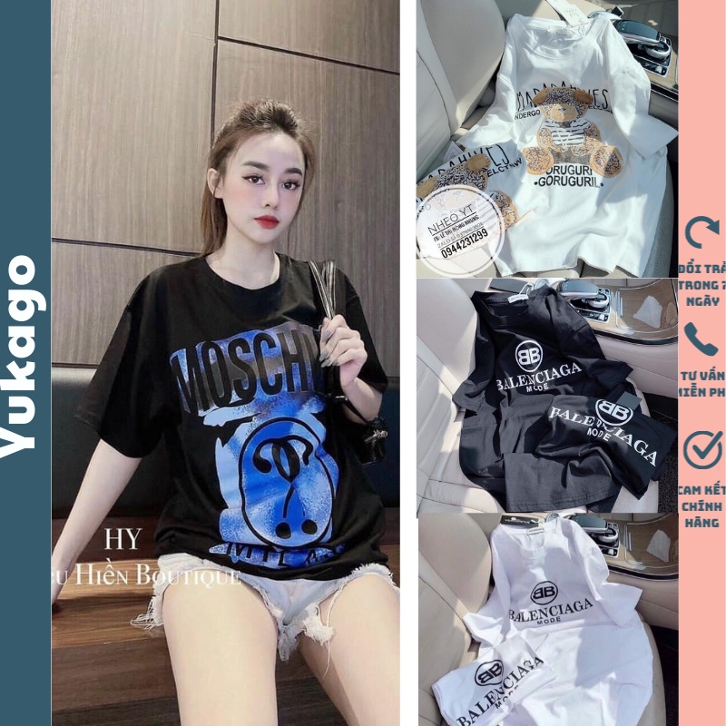 Áo thun nữ tay ngắn in 3d form rộng unisex cotton Yukago S1802