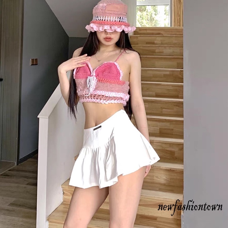 Nfashion-y2k Chân Váy Mini Lưng Cao Xếp Ly Siêu Ngắn Màu Trắng Vintage Hàn Quốc Kawaii Thời Trang Cho Nữ Đi Club Đêm