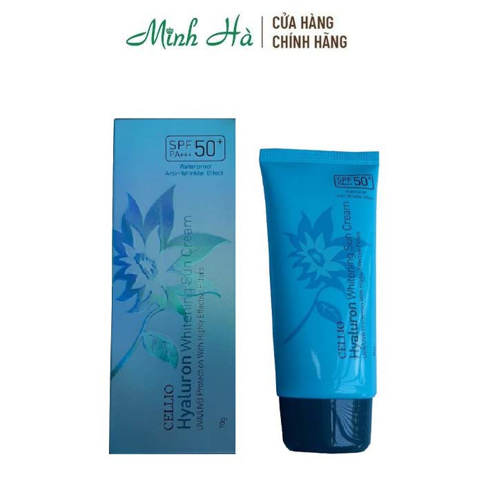 Kem chống nắng Cellio Hyaluron Whitening Sun Cream SPF50 PA+++ 70g giúp cấp nước, giữ ẩm và dưỡng trắng da