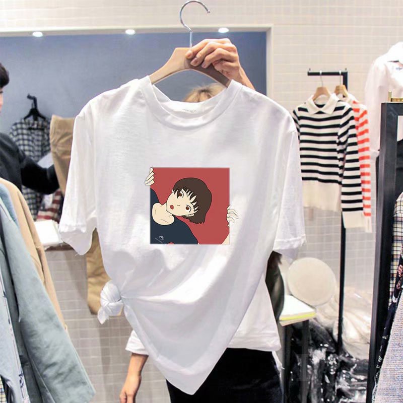 Áo Thun Cotton Cổ Thuyền In Họa Tiết Hoạt Hình Thời Trang 2021 Cho Nữ