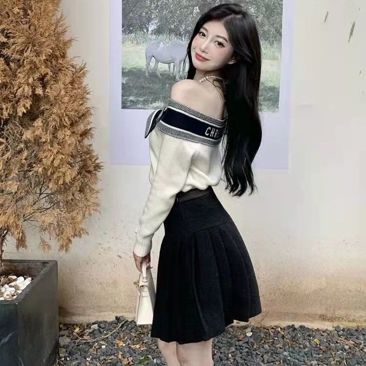 Áo dệt kim một bên vai đính nơ phong cách Hàn Quốc mới năm 2021