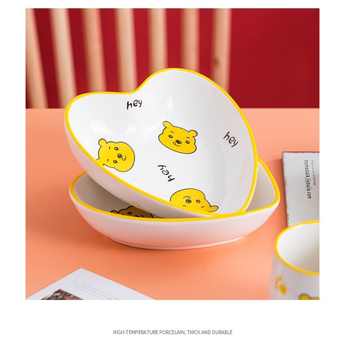 Bộ bát đĩa sứ TAGEPI, set bát đĩa bằng sứ họa tiết Gấu Pooh - bộ bát đĩa ăn cơm, chén dĩa decor món bằng sứ men đẹp