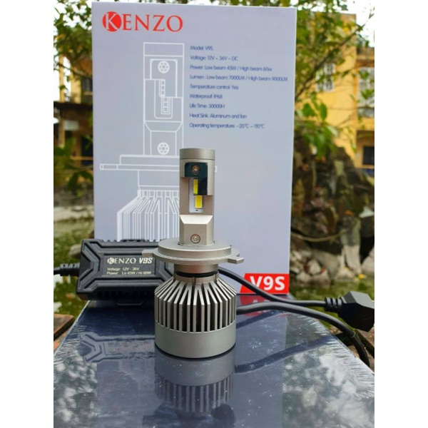Đèn pha led Kenzo V9s 60W mẫu mới nhất 2022 chân H4 bảo hành 2 năm