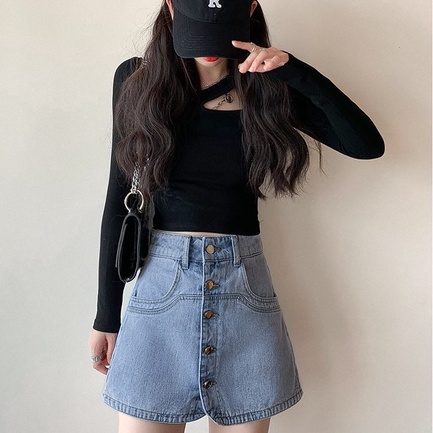 Chân váy denim ZHELIHANGFEI lưng cao dáng ôm dễ phối đồ