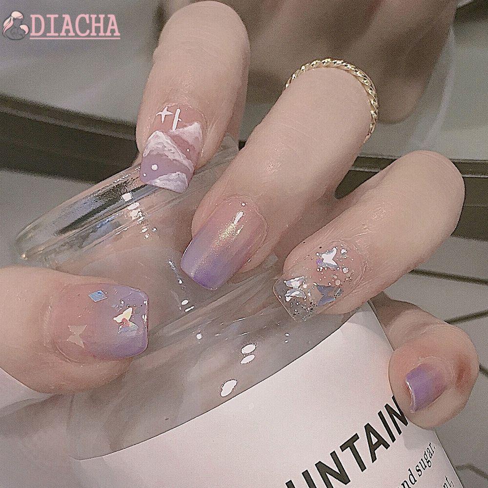 [Hàng mới về] Set 24 móng tay giả dáng tròn ngắn/ vuông có thể tháo rời kèm keo dán