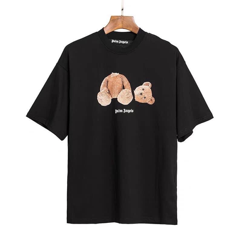Áo thun tay lỡ Gấu rơi đầu Palm Angels chất cotton dày dặn form rộng unisex nam nữ 3 màu Đen/Trắng/Hồng