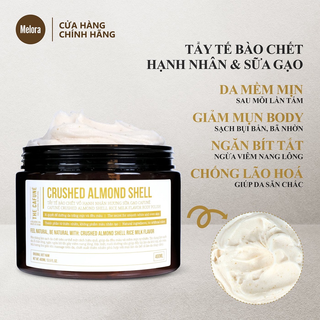 Combo Tẩy Tế Bào Chết Cà Phê, Hạnh Nhân Chính Hãng Cafuné- Làm sạch da chết, Dưỡng trắng, mềm mịn da 400g
