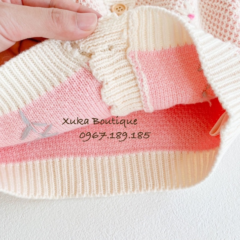 Áo Khoác Cardigan Len Bé Gái - Xuka Boutique - Áo Len Dài Tay Thêu Hoa Cao Cấp Giữ Ấm Cho Bé Yêu
